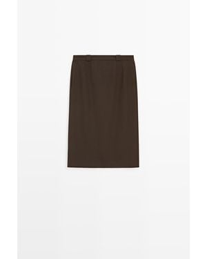 MASSIMO DUTTI Rechte Midi-Rok Van Wolmix - Bruin