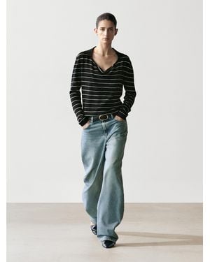 MASSIMO DUTTI Gestreifter Pullover Im Polo-Stil Aus Baumwolle - Blau