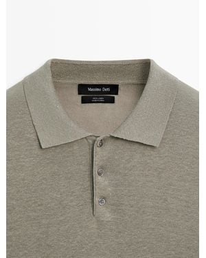 MASSIMO DUTTI Linen Polo Collar Knit Jumper - Multicolour