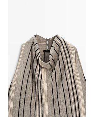 MASSIMO DUTTI Linen Blend Top With Draped Neckline - Brown