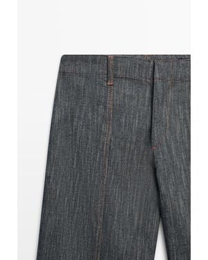 MASSIMO DUTTI Wide-Leg Denim Effect Trousers - Grey