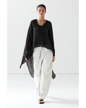 MASSIMO DUTTI 100% Linen Cape With Tie Details - Black