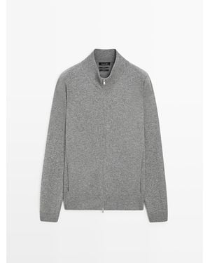 MASSIMO DUTTI Wool Knit Zip-Up Cardigan - Grey