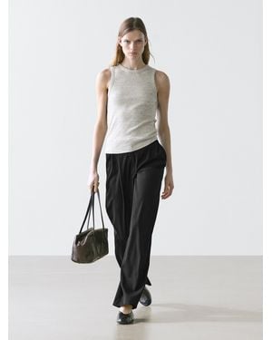 MASSIMO DUTTI Extra Fine Wool Pleated Trousers - White