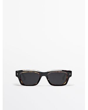 MASSIMO DUTTI Narrow Straight Tortoiseshell-Effect Sunglasses - White