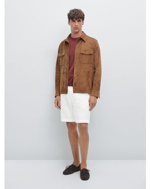 MASSIMO DUTTI 100% Linen Bermuda Shorts - White