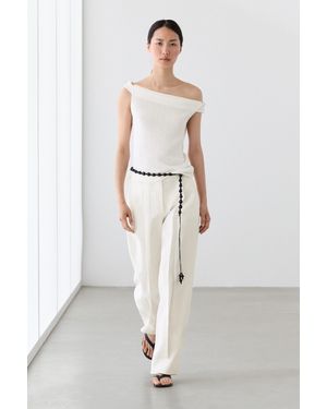 MASSIMO DUTTI Linen Trousers With Darts - White
