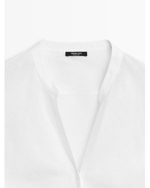 MASSIMO DUTTI 100% Linen Stand Collar Shirt - Multicolour