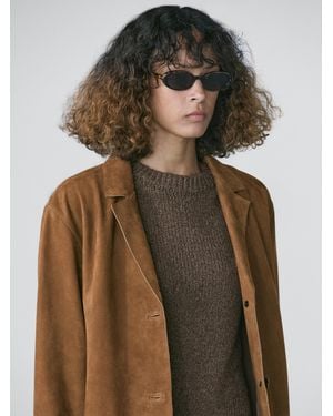 MASSIMO DUTTI Suede Leather Blazer With Lapel Collar - Brown