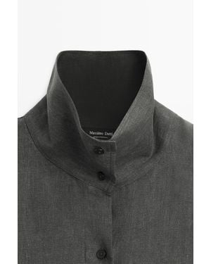 MASSIMO DUTTI Sobrecamisa Melange Detalle Hebillas Lino - Negro