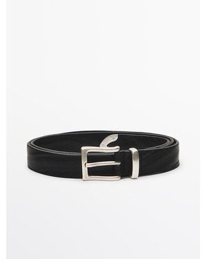 MASSIMO DUTTI Nappa Leather Belt With Tip Detail - Black