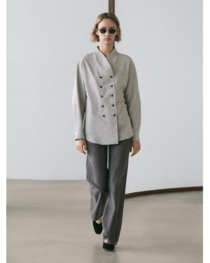 MASSIMO DUTTI Striped Flowing Shirt With Button Details - Grey