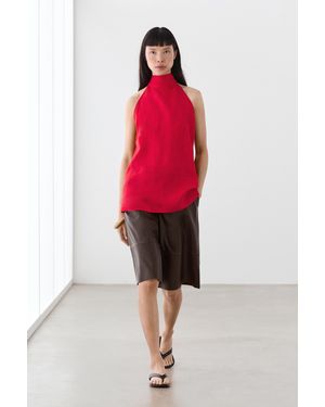 MASSIMO DUTTI 100% Linen Flowing Halter Top - Red