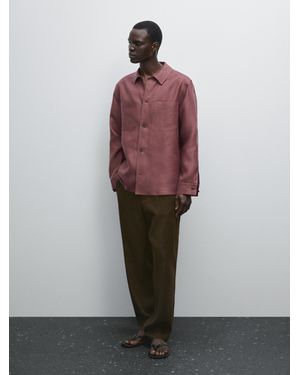 MASSIMO DUTTI 100% Linen Overshirt With Pockets - Red