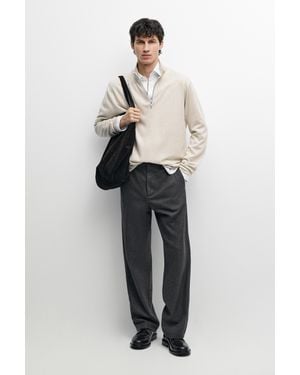 MASSIMO DUTTI Mock Neck Knit Jumper With Zip - Natural
