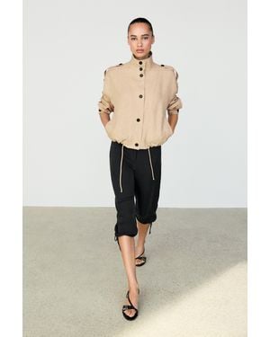 MASSIMO DUTTI Fluid 100% Linen Bomber Jacket - Natural