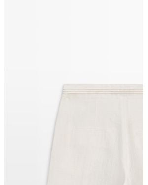 MASSIMO DUTTI Flowing Linen Blend Trousers With Waistband Detail - White