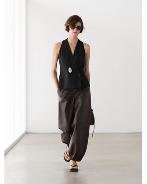 MASSIMO DUTTI Pantalón Bombacho Piel Napa - Blanco