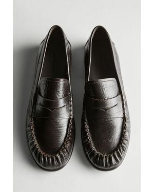 MASSIMO DUTTI Embossed Leather Loafers - Black