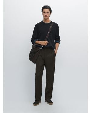 MASSIMO DUTTI Cotton Blend Cable-Knit Jumper - Black