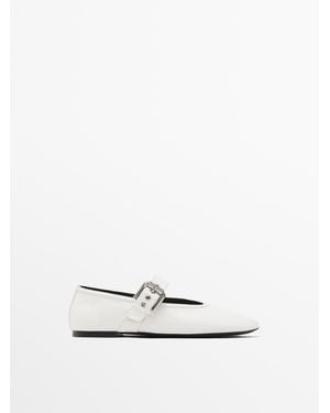 MASSIMO DUTTI Soft Ballet Flats With Buckle - White