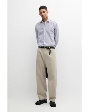 MASSIMO DUTTI 100% Cotton Regular Fit Striped Shirt - Blue