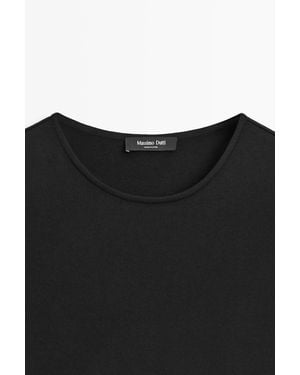 MASSIMO DUTTI Long Contrast Pleated Dress - Black