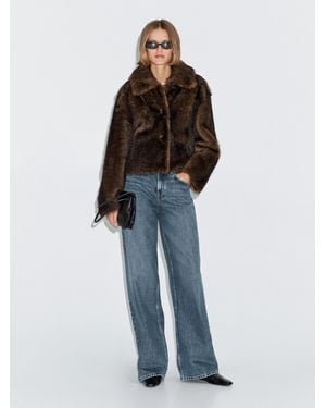 MASSIMO DUTTI Short Leather Coat With Fur - Blue