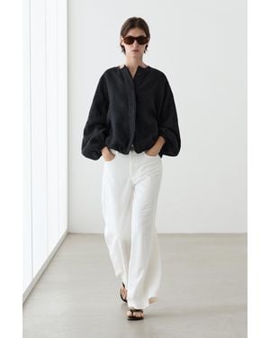 MASSIMO DUTTI 100% Linen Puff Bomber Jacket - Black