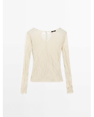 MASSIMO DUTTI T-Shirt Met Gekreukt Effect En Lange Mouw - Wit