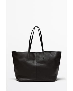MASSIMO DUTTI Grote Tote Van Nappaleer - Zwart