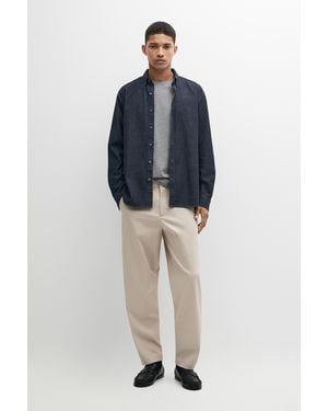 MASSIMO DUTTI Cotton Blend Trousers With Waist Detail - Blue
