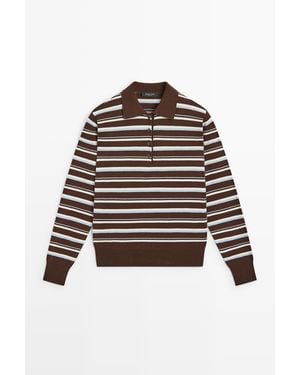 MASSIMO DUTTI Polo Rayas 100% Algodón - Marrón