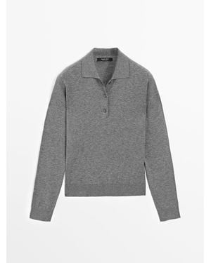 MASSIMO DUTTI Tricot Polotrui Van Katoenmix - Grijs