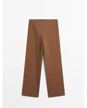 MASSIMO DUTTI Broek Met Wide Leg Van Linnenmix - Bruin