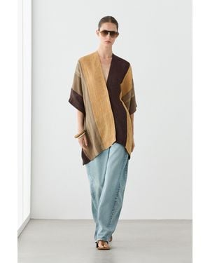 MASSIMO DUTTI Flowing Striped Linen Blend Cape - White