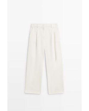 MASSIMO DUTTI Wide Leg Broek Met Plooien En Lage Taille - Wit