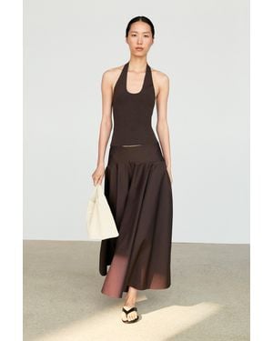 MASSIMO DUTTI Flounce Midi Skirt With Yoke Detail - Brown