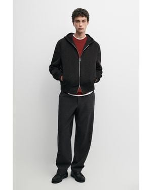 MASSIMO DUTTI Wool Blend Double Fabric Hooded Jacket - Black