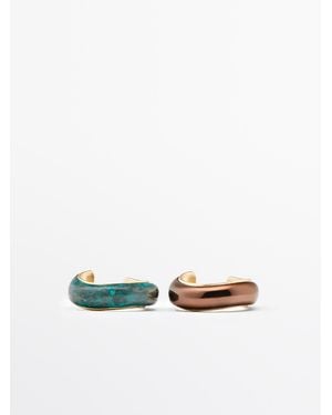 MASSIMO DUTTI Pack Anillos Efecto Bronce - Blanco
