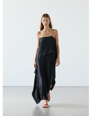 MASSIMO DUTTI Midi Dress With Asymmetric Ruffle Detail - White