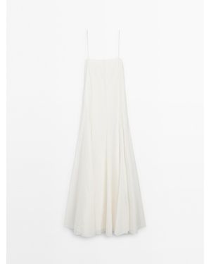 MASSIMO DUTTI Soepelvallende Midi-Jurk Met Bandjes - Wit