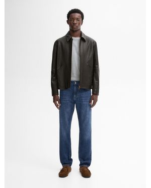 MASSIMO DUTTI Braune Truckerjacke Aus Nappaleder - Blau
