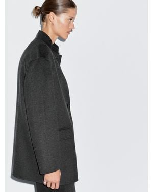 MASSIMO DUTTI Wool Blend High Neck Coat - Grey