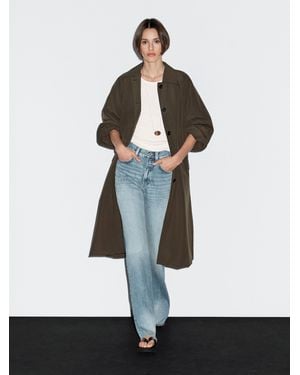 MASSIMO DUTTI Technical Fabric Trench Coat With Button Detail - White