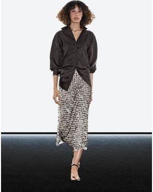 MASSIMO DUTTI Falda Midi Bordado Pedrería - Blanco