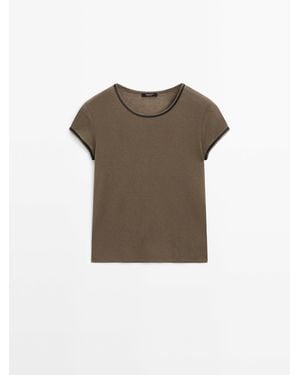 MASSIMO DUTTI Combi T-Shirt Met Leren Bies - Meerkleurig