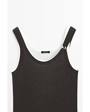 MASSIMO DUTTI Double-Layer Strappy Top With Jewel Detail - Black