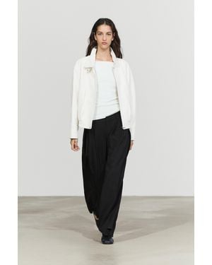 MASSIMO DUTTI Nappa Leather Bomber Jacket - White
