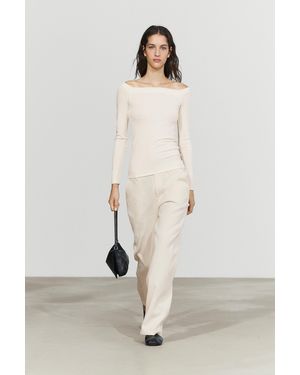 MASSIMO DUTTI Stretch Long Sleeve Top - Natural